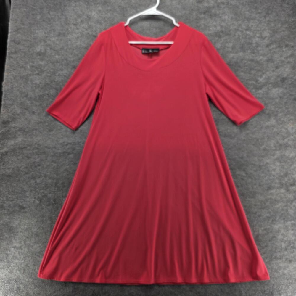 Ellen Parker Dress Womens L Red Trapeze & Swing T-Shirt Knee Length Scoop Neck
